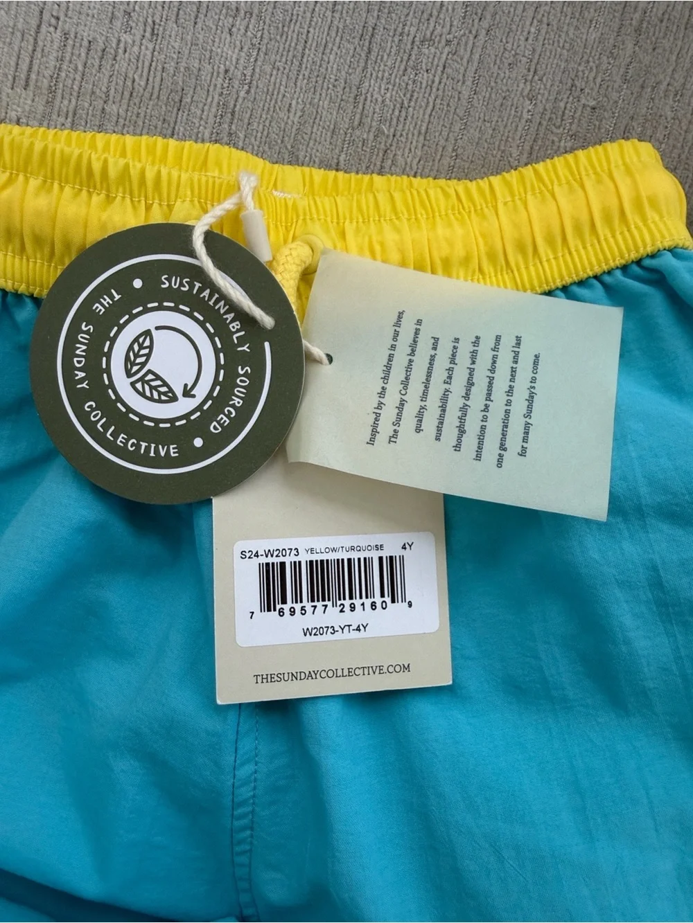 The Sunday Collective Aqua Yellow Swim Trunks Boys NWT Made in Portugal